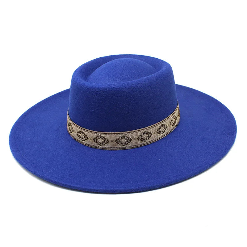 New Solid Color 9.5CM Wide Brim Bowler Wool Jazz Fedoras Hat Retro Men Trilby Cap Panama Formal Dress Hats Sombrero Hombre