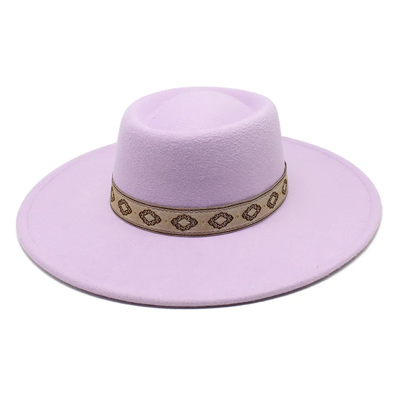 New Solid Color 9.5CM Wide Brim Bowler Wool Jazz Fedoras Hat Retro Men Trilby Cap Panama Formal Dress Hats Sombrero Hombre