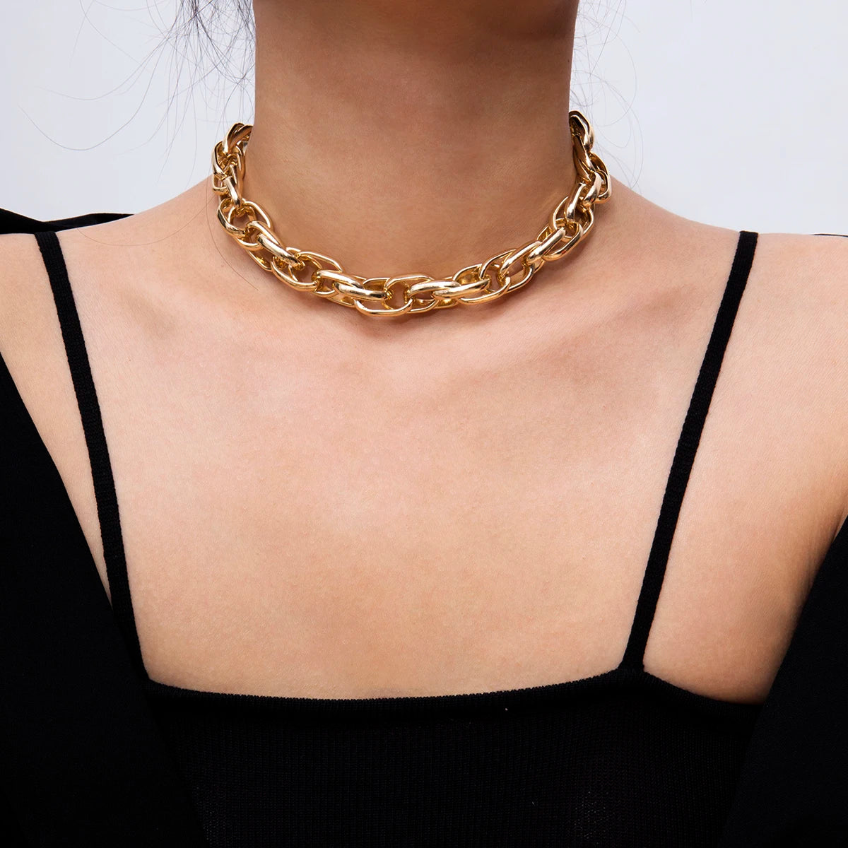Punk Miami Cuban Choker Necklace Collar Statement Hip Hop Big Chunky Aluminum Gold Color Thick Chain Necklace Women Jewelry