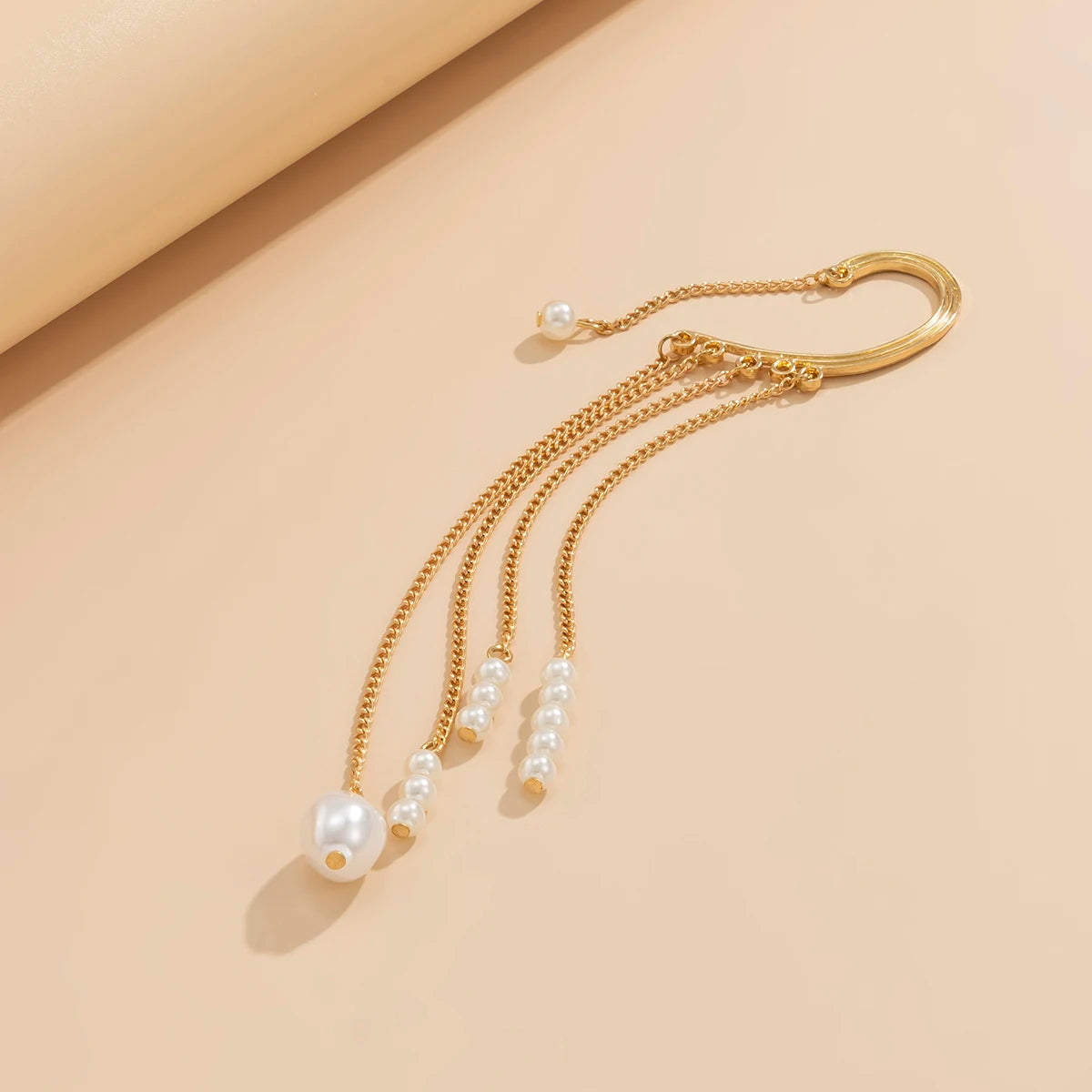Long Tassel Geometric Imitation Pearl Chain Clip Earrings No Pierced Ear Cuff Cartilage Elegant Female Women Jewelry