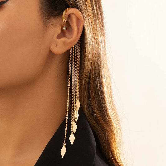 Kpop Long Tassel Clip Earring for Women Ladies No Piercing Fake Cartilage Exquisite Ear Bone Clips Pendientes Jewelry