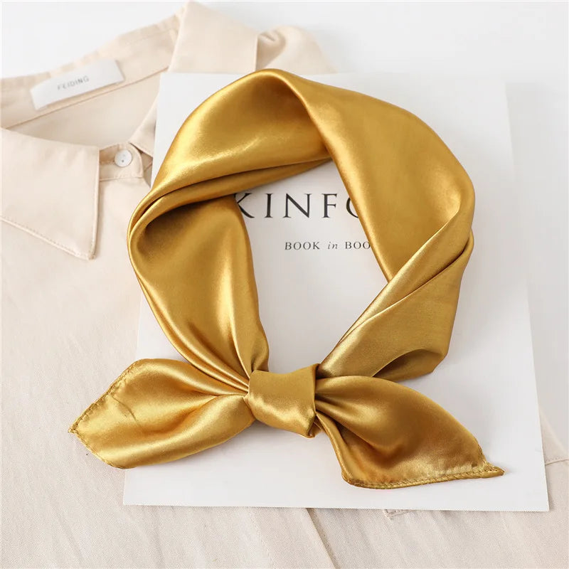New Fashion Silk Square Scarf For Women 60cm Satin Neck Hair Tie Band Bag Warp Soft Neckerchief Hijabs Head Female Foulard