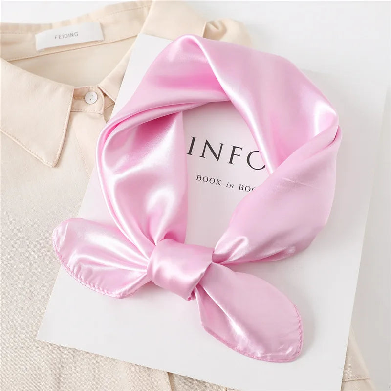 New Fashion Silk Square Scarf For Women 60cm Satin Neck Hair Tie Band Bag Warp Soft Neckerchief Hijabs Head Female Foulard