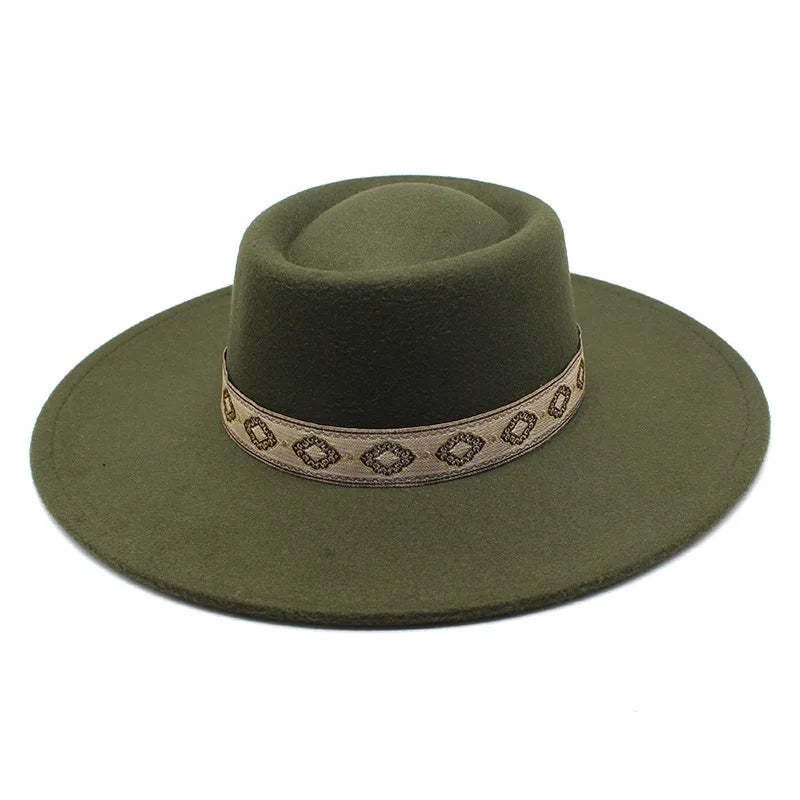 New Solid Color 9.5CM Wide Brim Bowler Wool Jazz Fedoras Hat Retro Men Trilby Cap Panama Formal Dress Hats Sombrero Hombre