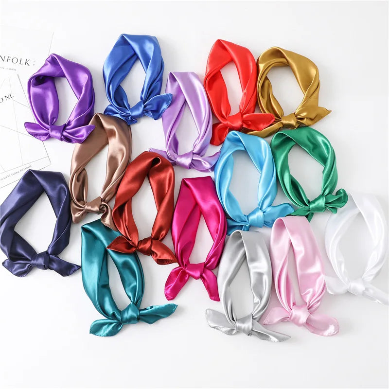 New Fashion Silk Square Scarf For Women 60cm Satin Neck Hair Tie Band Bag Warp Soft Neckerchief Hijabs Head Female Foulard