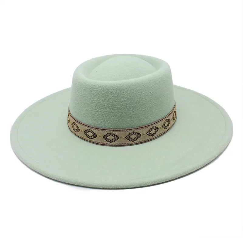 New Solid Color 9.5CM Wide Brim Bowler Wool Jazz Fedoras Hat Retro Men Trilby Cap Panama Formal Dress Hats Sombrero Hombre