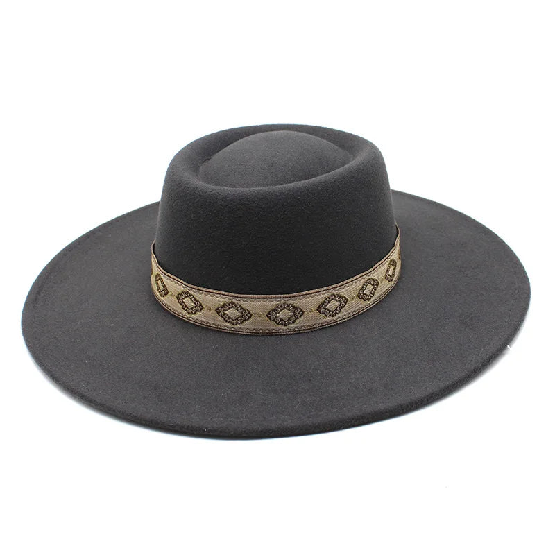 New Solid Color 9.5CM Wide Brim Bowler Wool Jazz Fedoras Hat Retro Men Trilby Cap Panama Formal Dress Hats Sombrero Hombre