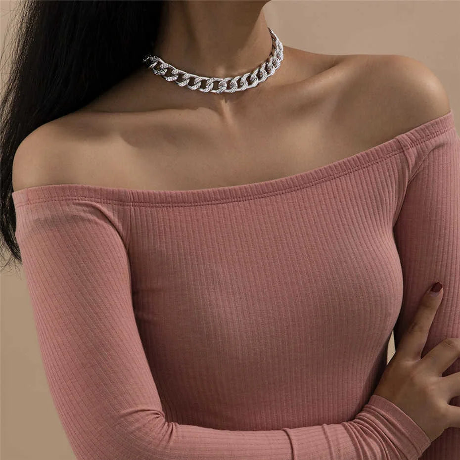Punk Miami Cuban Choker Necklace Collar Statement Hip Hop Big Chunky Aluminum Gold Color Thick Chain Necklace Women Jewelry