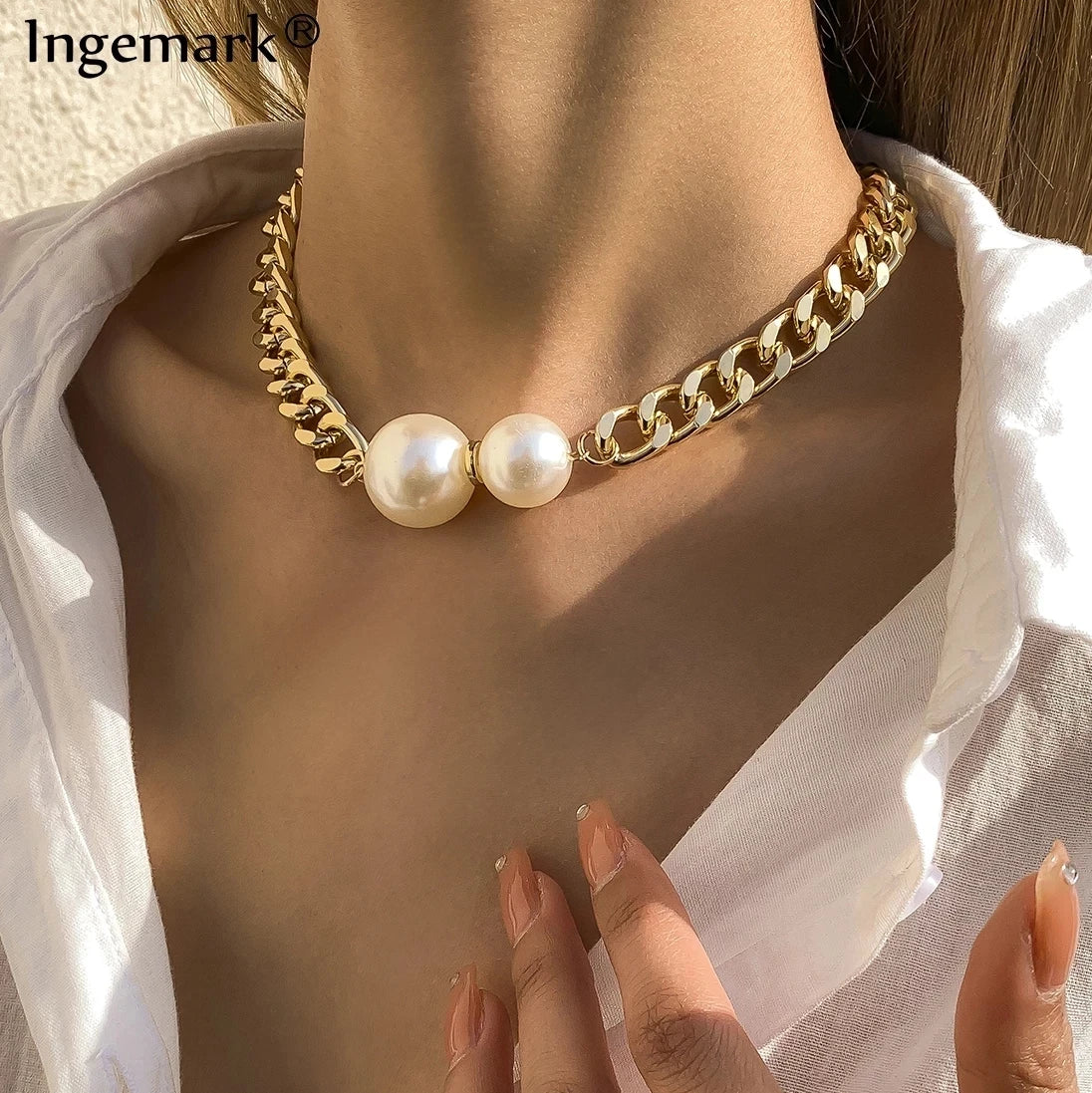 Punk Miami Cuban Choker Necklace Collar Statement Hip Hop Big Chunky Aluminum Gold Color Thick Chain Necklace Women Jewelry
