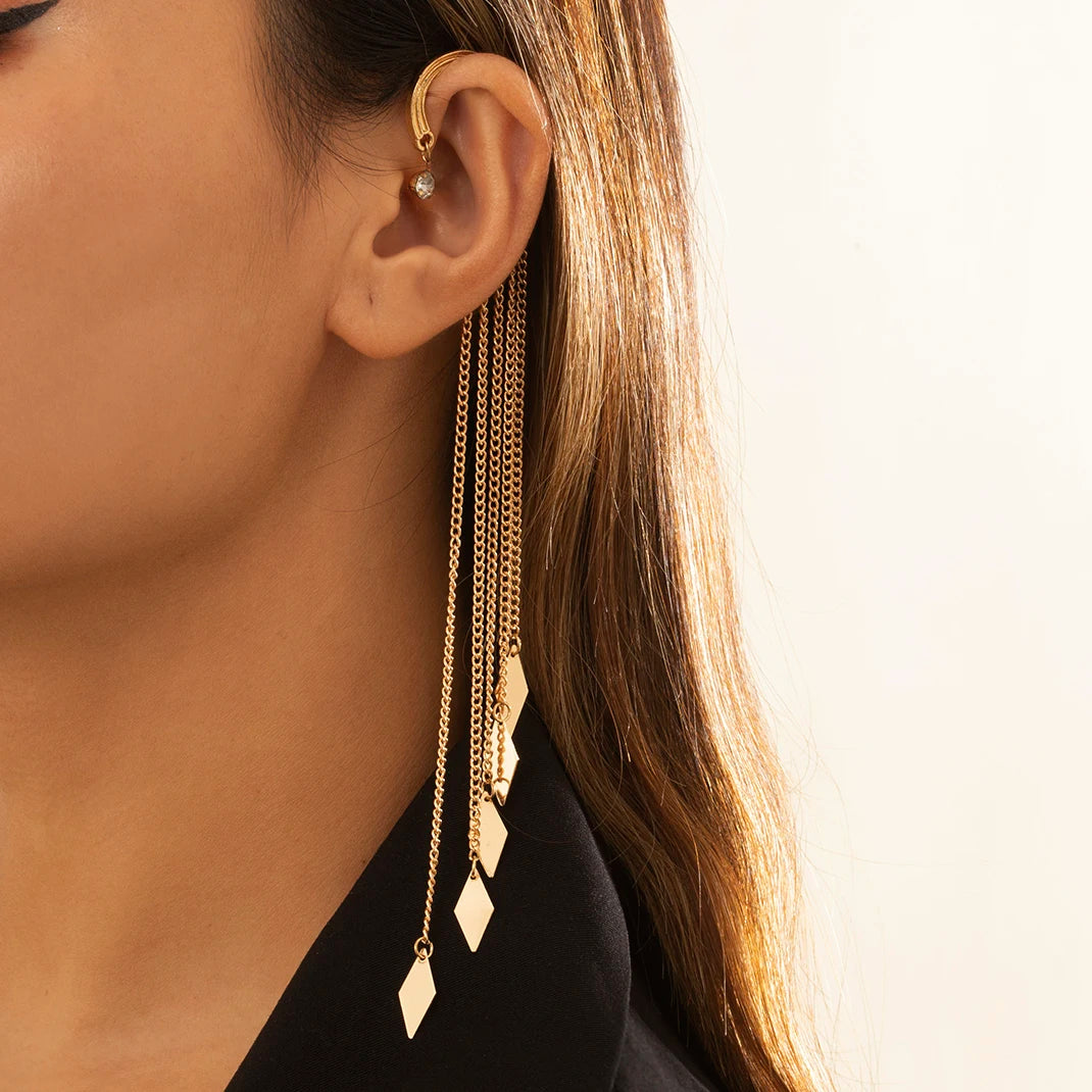 Kpop Long Tassel Clip Earring for Women Ladies No Piercing Fake Cartilage Exquisite Ear Bone Clips Pendientes Jewelry