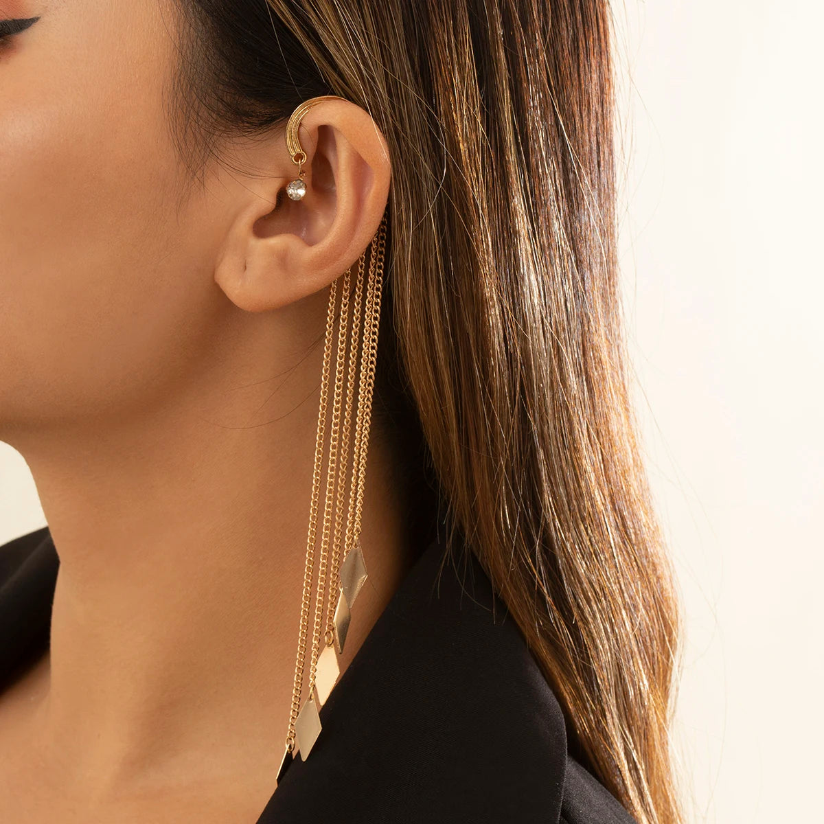 Kpop Long Tassel Clip Earring for Women Ladies No Piercing Fake Cartilage Exquisite Ear Bone Clips Pendientes Jewelry