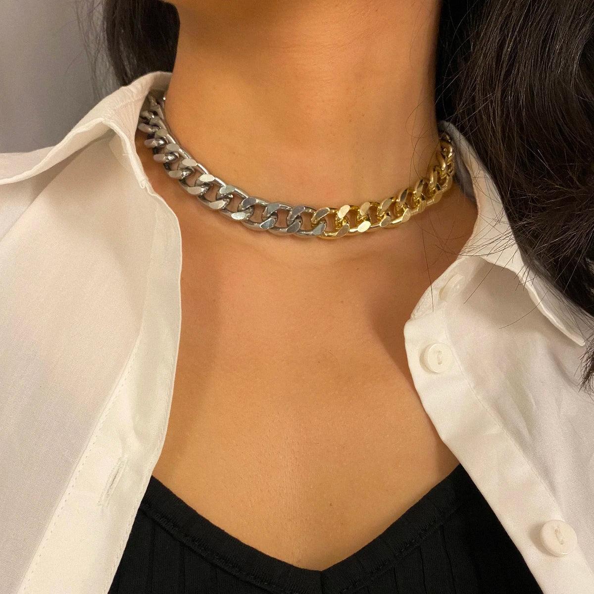 Punk Miami Cuban Choker Necklace Collar Statement Hip Hop Big Chunky Aluminum Gold Color Thick Chain Necklace Women Jewelry