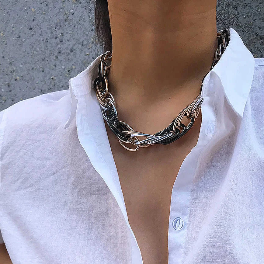 Punk Miami Cuban Choker Necklace Collar Statement Hip Hop Big Chunky Aluminum Gold Color Thick Chain Necklace Women Jewelry