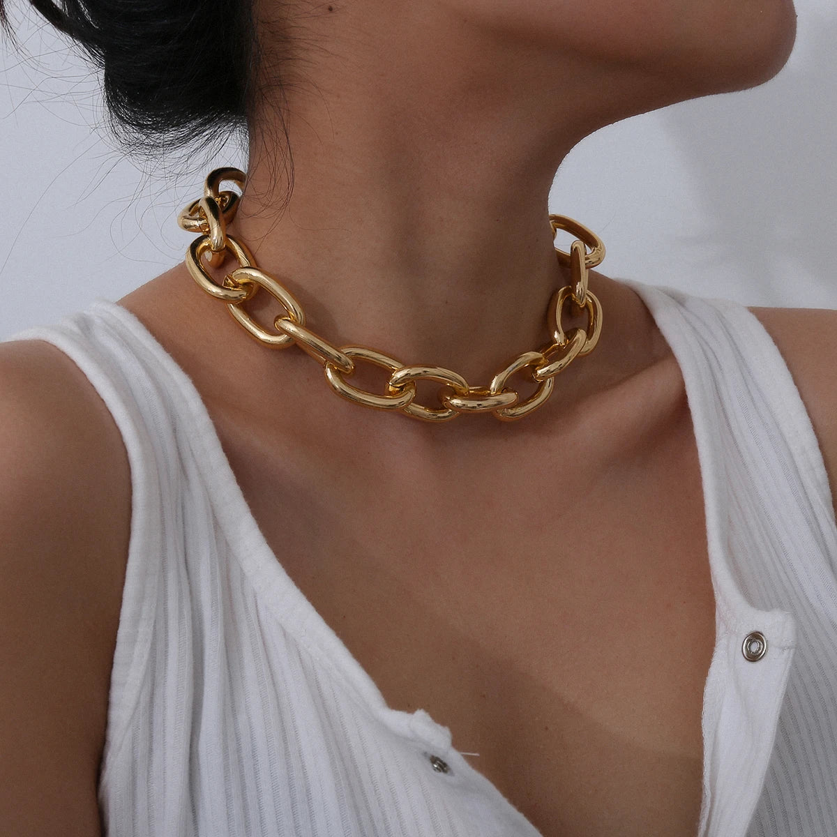 Punk Miami Cuban Choker Necklace Collar Statement Hip Hop Big Chunky Aluminum Gold Color Thick Chain Necklace Women Jewelry