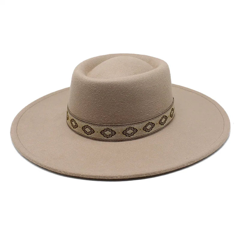 New Solid Color 9.5CM Wide Brim Bowler Wool Jazz Fedoras Hat Retro Men Trilby Cap Panama Formal Dress Hats Sombrero Hombre