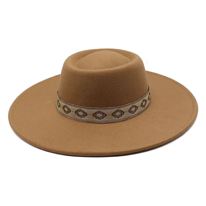 New Solid Color 9.5CM Wide Brim Bowler Wool Jazz Fedoras Hat Retro Men Trilby Cap Panama Formal Dress Hats Sombrero Hombre