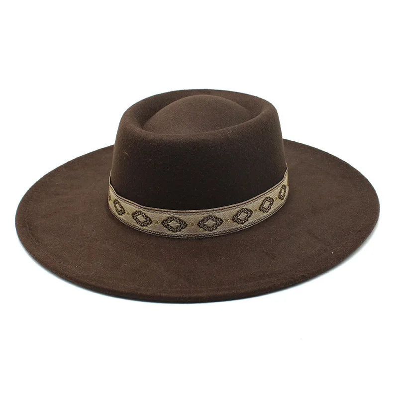 New Solid Color 9.5CM Wide Brim Bowler Wool Jazz Fedoras Hat Retro Men Trilby Cap Panama Formal Dress Hats Sombrero Hombre
