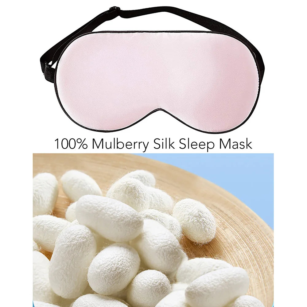 100% Real Mulberry Silk Sleep Mask Eye Covers for Sleeping Blindfold with Adjustable Strap Comfortable Super-Smooth