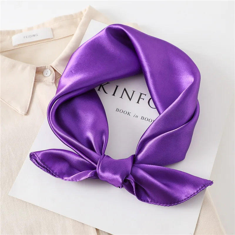 New Fashion Silk Square Scarf For Women 60cm Satin Neck Hair Tie Band Bag Warp Soft Neckerchief Hijabs Head Female Foulard