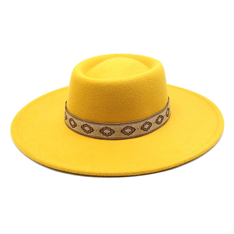 New Solid Color 9.5CM Wide Brim Bowler Wool Jazz Fedoras Hat Retro Men Trilby Cap Panama Formal Dress Hats Sombrero Hombre