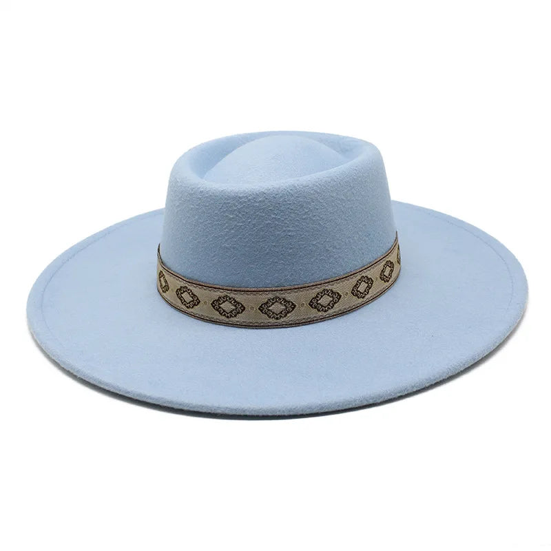New Solid Color 9.5CM Wide Brim Bowler Wool Jazz Fedoras Hat Retro Men Trilby Cap Panama Formal Dress Hats Sombrero Hombre