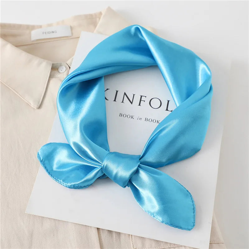 New Fashion Silk Square Scarf For Women 60cm Satin Neck Hair Tie Band Bag Warp Soft Neckerchief Hijabs Head Female Foulard
