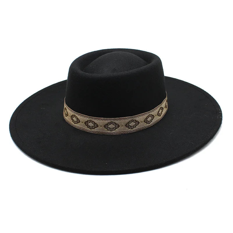 New Solid Color 9.5CM Wide Brim Bowler Wool Jazz Fedoras Hat Retro Men Trilby Cap Panama Formal Dress Hats Sombrero Hombre