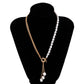 Kpop Irregular Imitatio Pearl Pendant Necklace for Women Wedding Punk Chest Tassel Chain OT Buckle Choker Party Jewelry