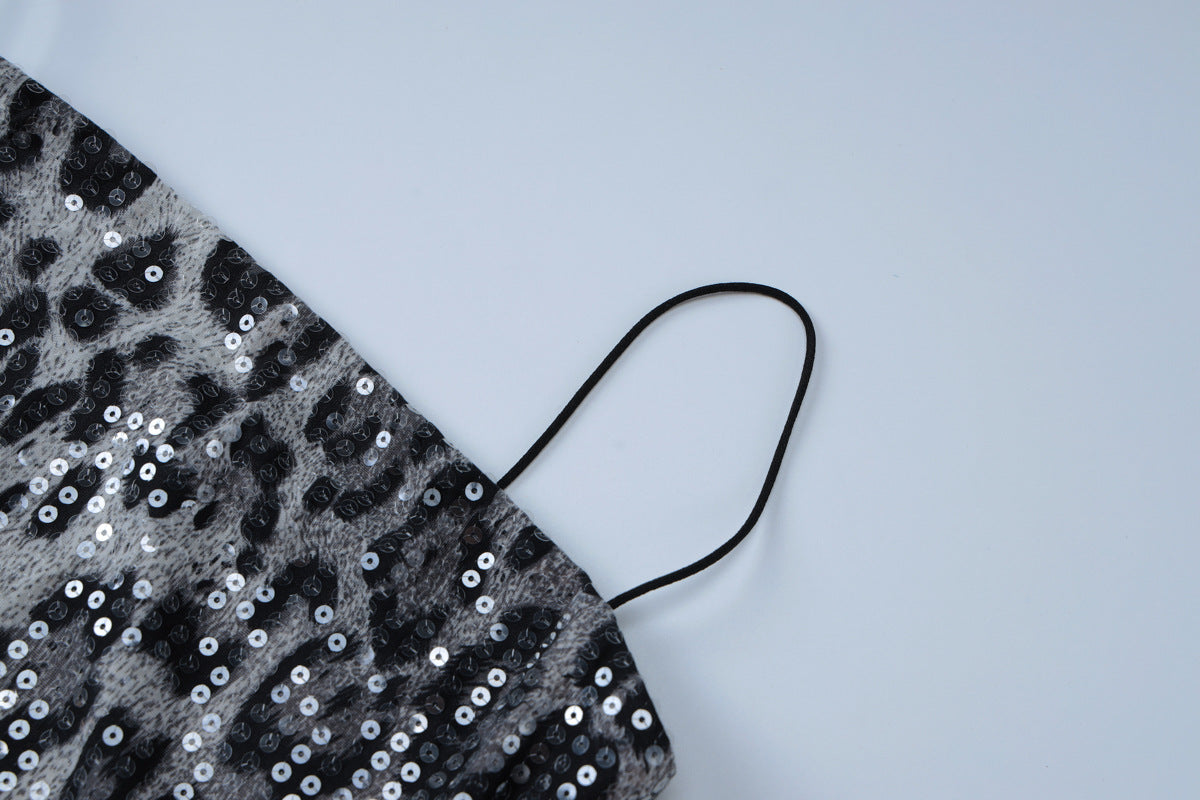 Sparkling Sequin Leopard Print Mini Dress Nightclub Outfits for Women Hot Sexy Bodycon Dresses