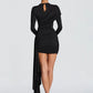 Long Sleeve Draped Ruched Sexy Mini Dress Women Gown Elegant O Neck High Waist Bodycon Club Party Dresses Female