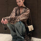 Sexy Leopard Chiffon Shirt Women Halter Ribbon Deep Neck Lace-Up Long Sleeve Elegant Commute Wild Midnight Clubwear