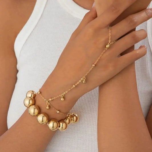 2025 Fashion Retro CCB Beaded Bangles For Women Creative Elegant Gold Color Finger Bracelets Charm Aesthetic Jewelry