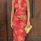 Halter Deep V Neck Ruffled Sexy Maxi Dress For Women Fashion Sleeveless Backless High Waist Bodycon Club Printed Dress