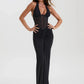 Halter Backless Sexy Maxi Dress Women V Neck Off-shoulder Sleeveless Draped Ruched Bodycon Club Party Long Dress