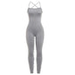 Fitness Casual Jumpsuit Women Backless Activity Tight Sporty Stretch Sleeveless Backless Shirring Bandage Overalls