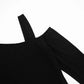 Two Piece Woman Set One Shoulder Long Sleeve Asymmetrical Top and Flare Pants All Black Outfits Sexy