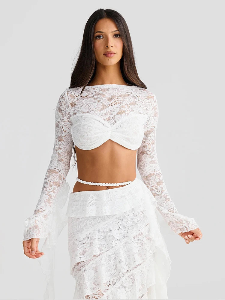 Sexy Jacquard 2 Piece Set Women Patchwork Crop Tops+Tierred Plait High Waist Skirts Matching Midnight Prom Party Clubwear