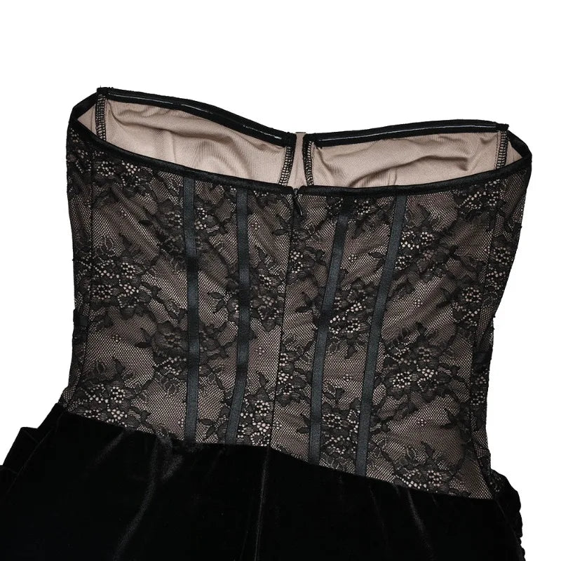 Long Sleeve Backless Corset Maxi Dress 2 Piece Set Black Lace Velvet Luxury Evening Gown Dresses