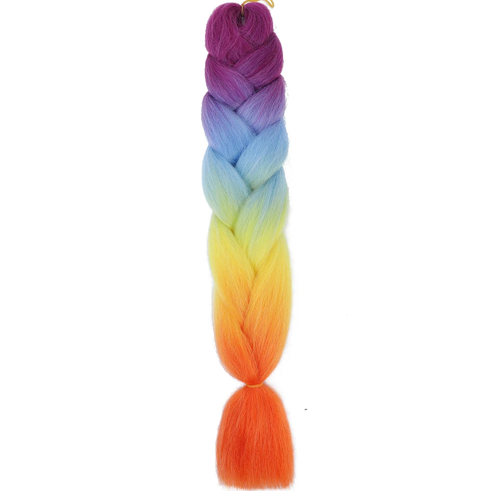 24 Inch Jumbo Box Braids Extensions Synthetic Braiding Hair DIY Hair Braids For Children Pink Purple Yellow Gray
