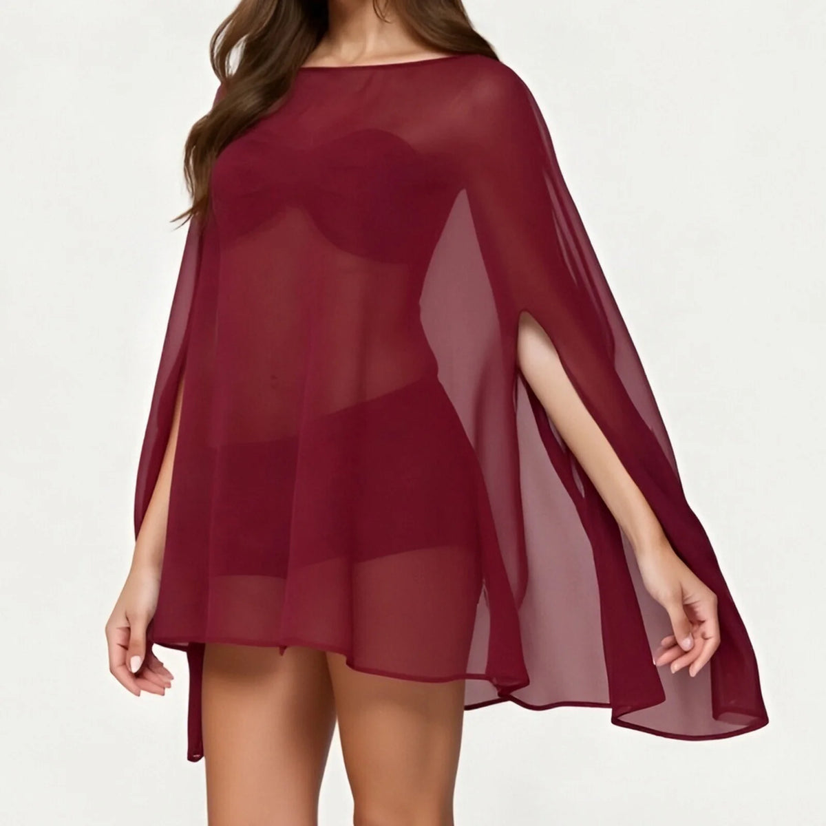 Women Poncho Batwing Sleeve Sheer Tops Solid Color Loose Fit Fall Summer Cover Ups Tops Clubwear for Party