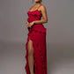 Elegant Ruffle Sexy Maxi Dress Women Spaghetti Strap Flower Sleeveless Backless High Split Club Party Evening Dress