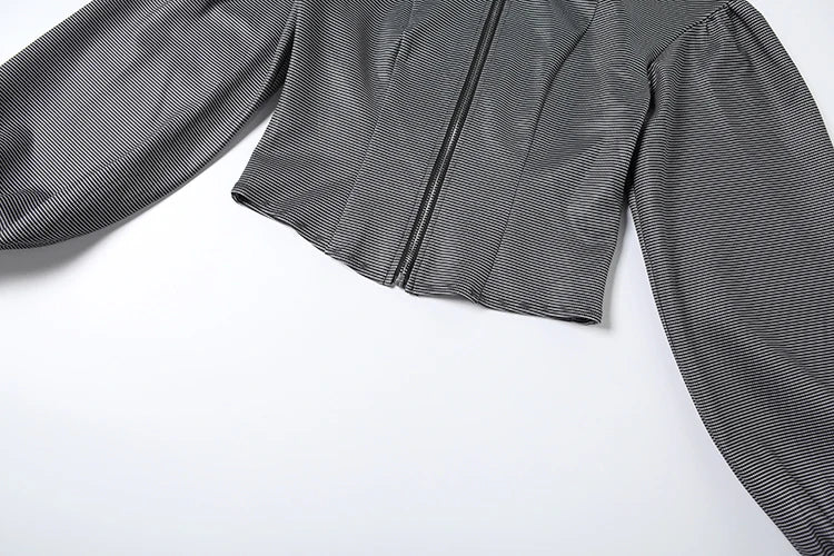 Chic Casual Stripe 2 Piece Set Women Autumn New Style Zipper Cardigan Full Sleeve Jacket+Ruched Mini Skirts Streetwear