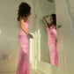 Butterfly Backless Deep V Long Dresses Y2k Fairy Pink Print Party Dress for Women 2023 Sexy Club Outfits