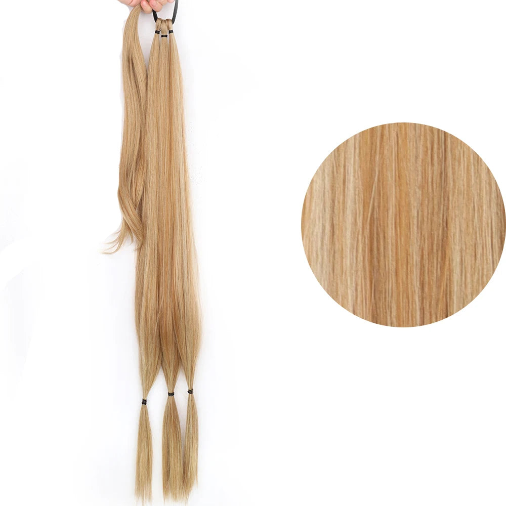 Ponytail Extensions Synthetic Boxing Braids Wrap Around Chignon Tail With Rubber Band Hair Ring 34 "DIY Brown Ombre Braid