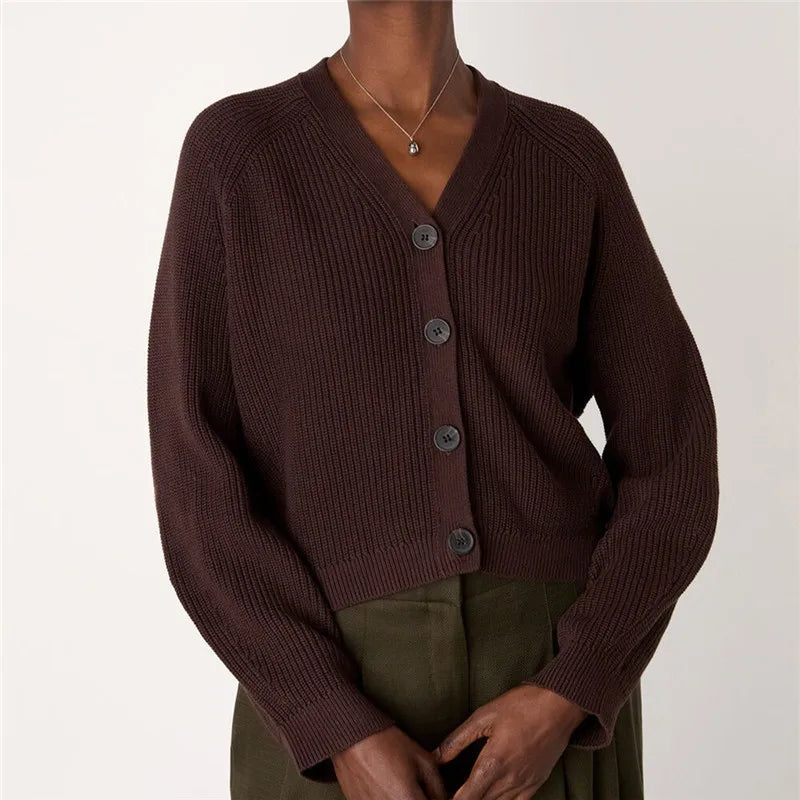 Women V Neck Ribbed Knit Cardigan Button Down Long Sleeve Cropped Sweater Loose Basic Knitwear Fall Winter Jumpers