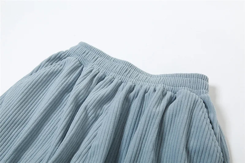 Corduroy Street Wear Pants Elastic High Waisted Wide Leg Trousers Womens Clothing Baggy Winter Sweatpants