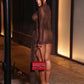 See Through 2-Piece Set Women Single-Breasted o-Neck Crop Tops+Folds Tassel Skirt Sexy Midnight Hottie Wild Suits
