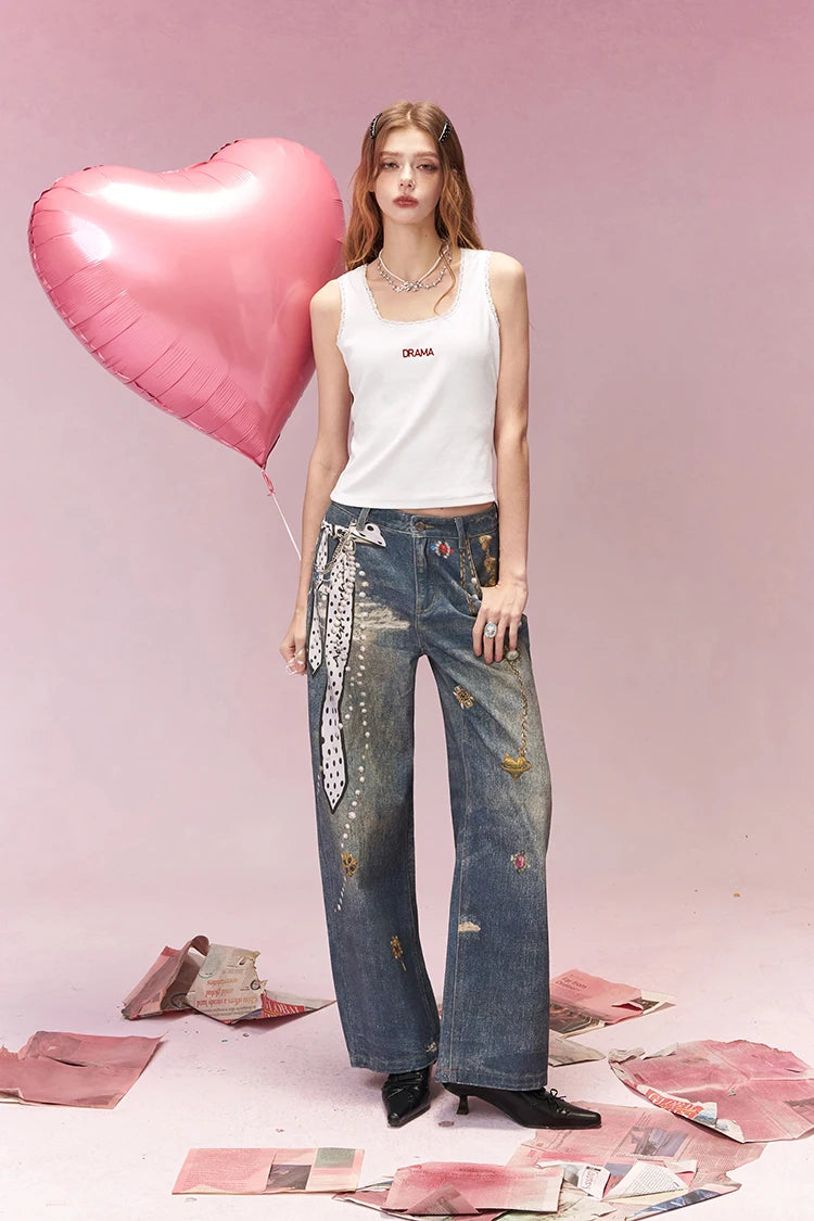 Minimalist Versatile Lace Trim Letter Print Camisole For Women
