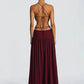Hollow Out Deep V Neck Sexy Maxi Dress Women Gown Metal Buckle Sleeveless Backless Thigh High Split Club Party Dresses
