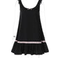 Women Ruffle Strap Mini Dress Sweet Bow Decor Contrast Lace Trim Sleeveless A‑Line Short Dress Y2K Casual Party Dress